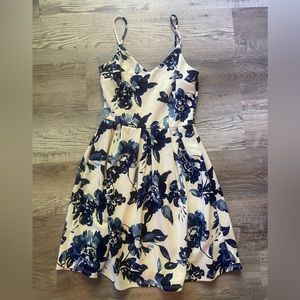 Monteau Dark Navy Blue and White Floral Spaghetti Strapped Dress